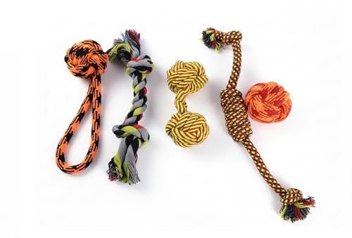 Image of Dog Rope Toys for Large /Medium Aggressive Chewers Tough Rope Chew Toy with Easy Hold Handle, Indestructible Natural Cotton Tug Rope (Rope Chew Toy Set of 5)