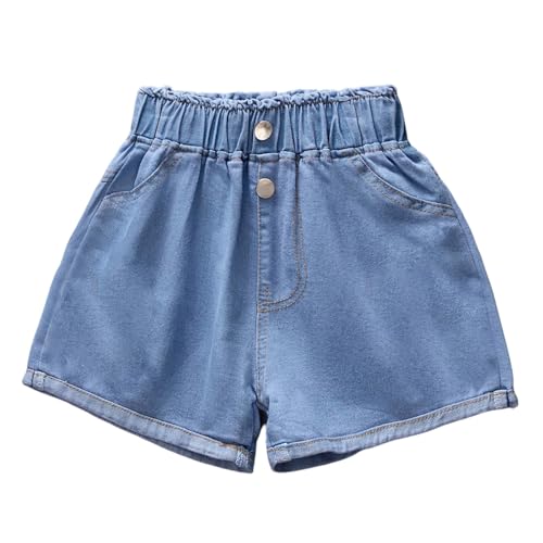 Genérico Pantalones Cortos Informales para niñas Vaqueros de veranos con Estilo Moderno Comodidad y diseño Suelto (Dark Blue, 7-9 Years)