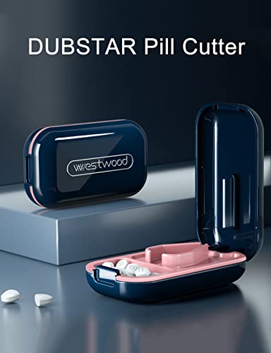 Image of DUBSTAR Small Pill Cutter, Pill Cutter Splitter for Small and Tiny Pills, Portable Pretty Pill Cutters for Large Pills, Cuts Vitamins Tablets for Purse Pocket (Pill Cutter, Blue)