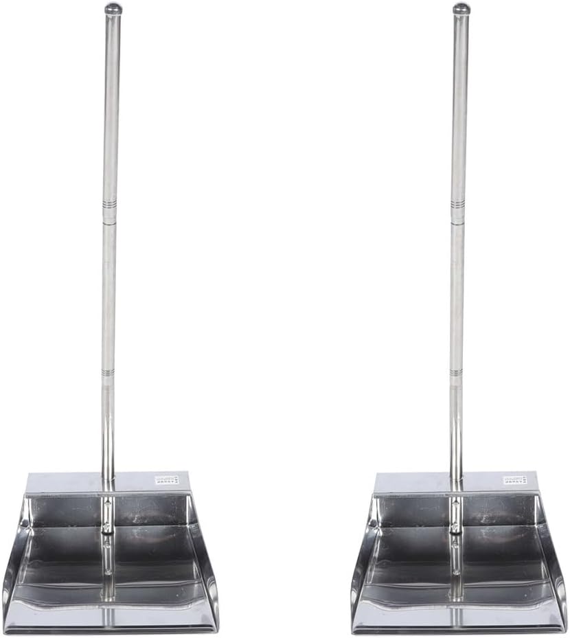 Garneck 2pcs Large Trash Shovel Stainless Steel Saucepan Pan with Handle Broom and Dustpan Household Cleaning Yard Garden Dustpan Metal Litter Scooper Dustpans Combination Long Handle Baby
