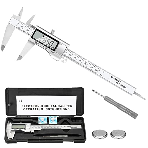 EZT Calibradores digitales de 5.906 in, calibrador digital vernier de acero inoxidable completo de 6 pulgadas, con pantalla LCD extragrande, función de apagado automático, conversión de pulgadas y milímetro de metal herramienta de medición calibrador