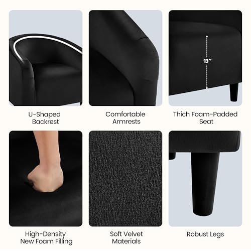 Image of Yaheetech Velvet Accent Chairs, Compact Furry Barrel Chairs with a Curved Silhouette for Small Spaces, Living Room, Bedroom, Black