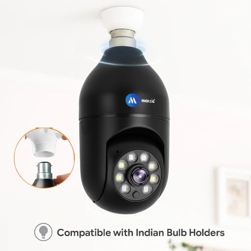 Image of Maizic Smarthome 3MP HD WiFi CCTV Camera for Home Indoor & Outdoor | PTZ Bulb Camera with Color Night Vision | Motion Detection | Two-Way Audio | Siren Alarm | Smart Security WiFi Camera