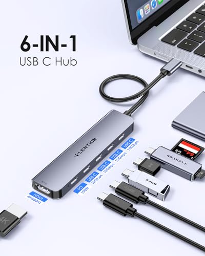 Image of LENTION 6 in 1 USB C Hub 10Gbps, 4 USB-C 3.2 Gen 2 Ports, 4K@60Hz, 100W PD | Fast Large-file Transfer, Boost Office & Creative Work Efficiency, Stable Driver 3.0, Compatible with macOS & Windows (CE33)