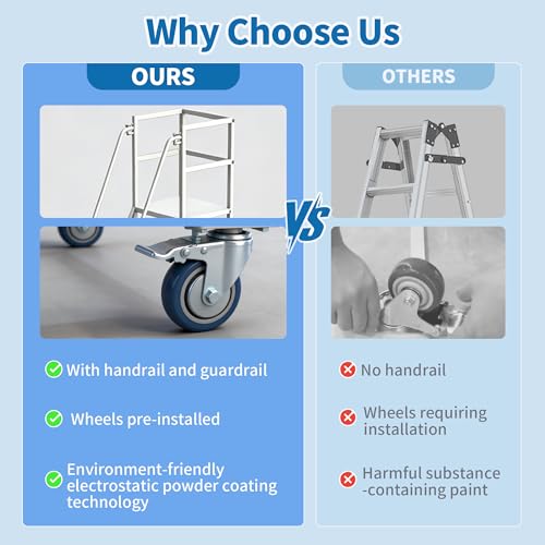 Image of 6-Step Rolling Ladder with Handrails Lockable Wheels, Rolling Stairs with 51 inch Heigh Anti-Slip Platform with Fencehail, Industrial Platform Ladder for Supermarket Warehouse Factory, 19.6 inch W x74.7 H