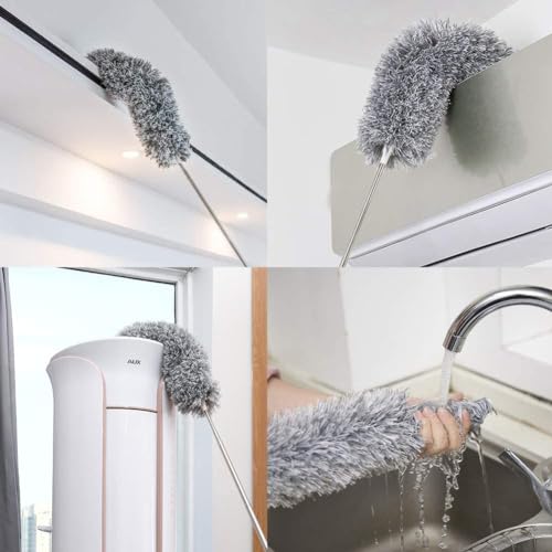 Image of Cleaning Brush Feather Microfiber Duster with Extendable Rod Dust Cleaner Fit Ceiling Fan Car Home Office Cleaning Tools (Multicolour)