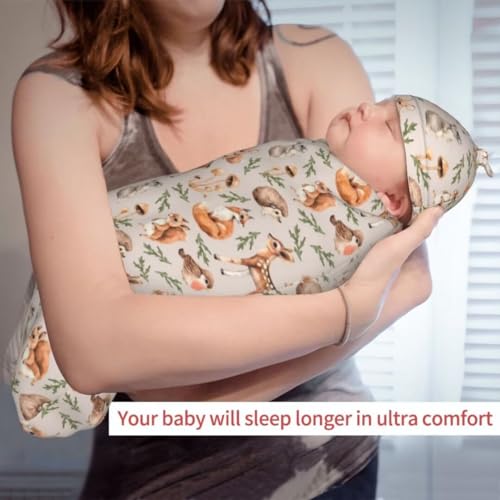 Image of Cartoon Animals Newborn Swaddling Blanket Beanie Hat Sets Soft Baby Receiving Funny Animal Blanket Soft Sleeping Bag New Born Soft Sleep Sacks for Boys Girls, Foxs