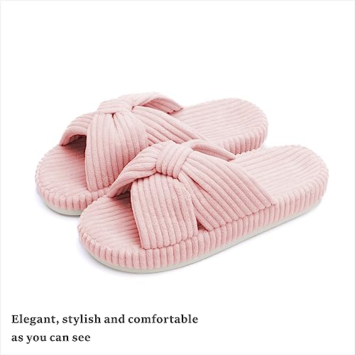 Image of Chantomoo Slippers for Women Memory Foam House Bedroom Corduroy Bow Crossbands Slipper Shoes Comfy Trendy Gift Slippers