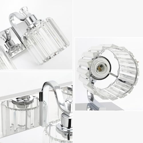 Image of GAOMON LED Modern Crystal Bathroom Vanity Lights Over Mirror, Chrome Bathroom Light Fixtures Wall Light (6-Light)