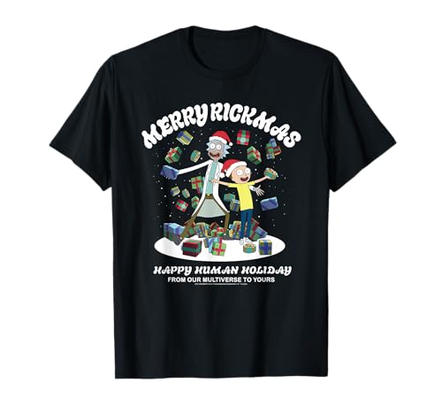 Image of Rick and Morty Christmas Merry Rickmas Dark T-Shirt