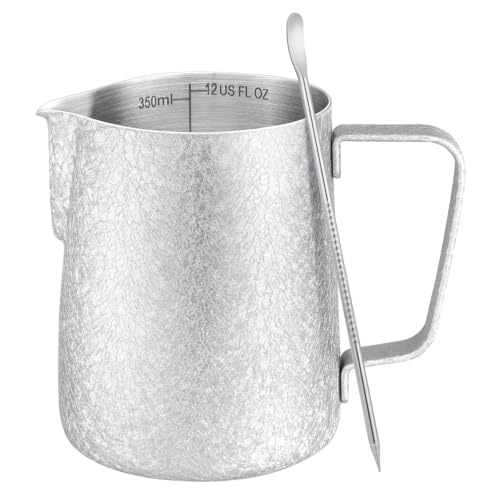 Image of Amrules Milk Frothing Pitcher 12oz Frother Cup Barista Tools, Crackle