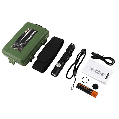 BORUIT Outdoor 1380 Lumens Waterproof IPX8 Tactical Flashlight, XP-L2 5 Modes USB Rechargeable LED Torches with Lanyard for Camping, Hunting, Hiking, Fishing,3 Year Warranty
