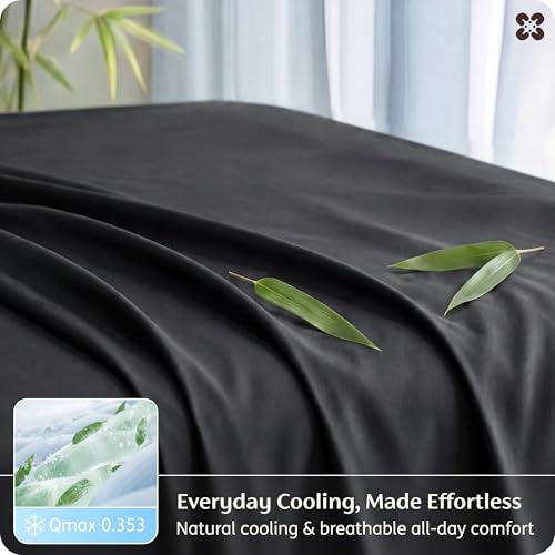 Image of Bedsure Full Size Bed Sheets, Cooling Sheets, Rayon Derived from Bamboo, PureWoven, Breathable & Soft, Deep Pocket Up to 16 Inches, Hotel Luxury Silky Bedding for Hot Sleepers, Black