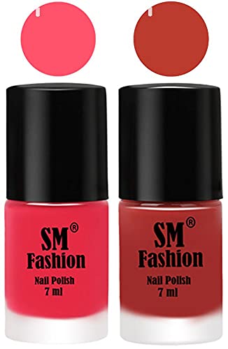 Image of Long Lasting Nail Polish | Nail Paint Combo 7 ml Each) - Set of 2 Dark Pink-Dark Peach