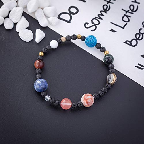 Image of COLORFUL BLING Natural Stone Beads Solar System Bracelet Universe Galaxy The Eight Planets Guardian Star Bracelet Jewelry Healing Yoga Chakra Gifts for Women