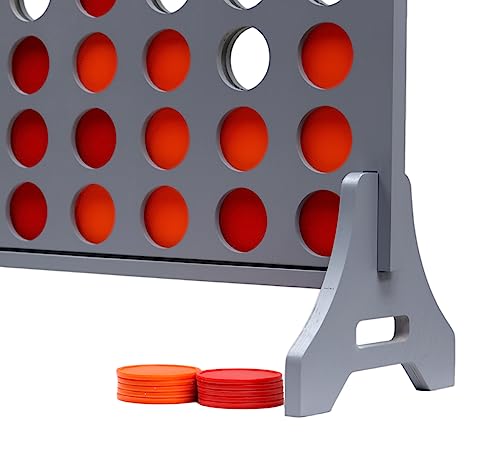 Image of Giant 4 in a Row Game for Family & Adults - Tailgating Pros Jumbo Grey Wooden Four in a Row Indoor & Outdoor Yard Game for Family Party Fun, Portable Activities for Patio, Backyard, and Camping