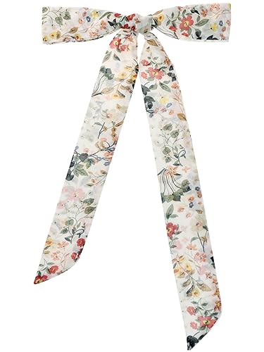 Women Floral Chiffon Scarves, Square Neck Scarf Neckerchief, Skinny Long Ribbon Hair Band