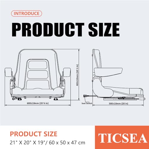 Image of Universal Forklift Seat with Adjustable Back,Armrest,Micro Switch and Slide for Tractor,Excavator Skid Loader Backhoe Dozer Telehandler