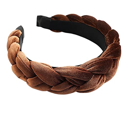scicent Wide Headband Braided Headband Classic Chunky Wide Plaited Braids Elastic Stretch for Women Girls Coffee 9508