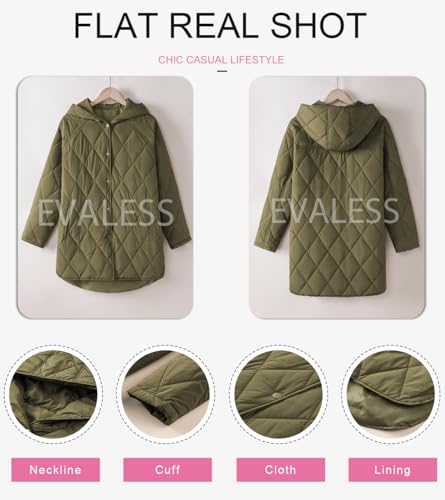 EVALESS Long Jackets for Women Fashion 2024 Winter Coat for Women Business Casual Diamond Quilted Hooded Lightweight Jackets - Image 7