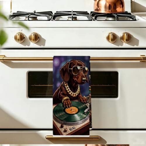 Image of Funny Dachshund Kitchen Towels, Dachshund Gifts Reusable Dish Towels | Waffle Weave Absorbent Hand Cloth Tea Towel for Kitchen Bathroom Decor, Funny Weiner Dog Gifts for Women Friend 24x14 Inch