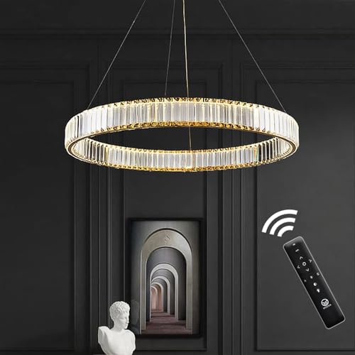 yomay Modern Crystal Chandelier Dimmable Gold Ring Pendant Light with
