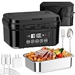 FERVINOW Cordless Electric Lunch Box for Adults – Battery-Powered Heated Lunch Box with 1.2L Stainless Steel Container, Timer Function, and Leak-Proof Food Warmer for Work, Travel & Office