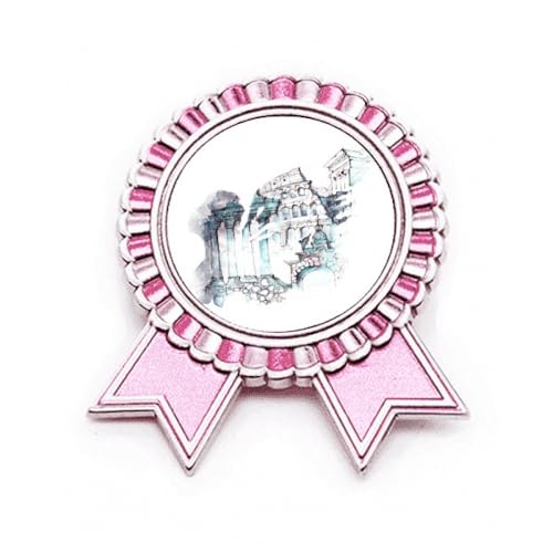 Broche de Rome en ruine style aquarelle rose en métal taille M