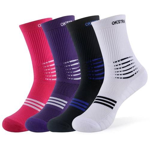 4 Pack Pro Basketball Socks, Athletic Cushion Sports Crew Compression Socks for kids, young, Men & Women