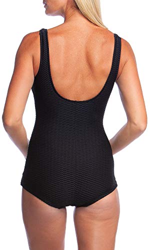 Maxine Of Hollywood Women's Standard Shirred Front Girl Leg One Piece Swimsuit, Black//Textured Spa Solid, 14 #TOP1