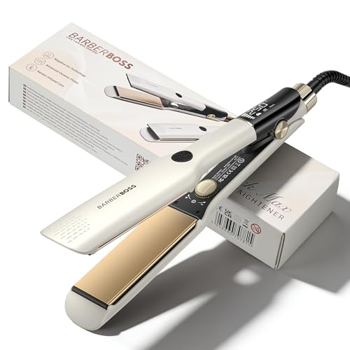 BarberBoss Plancha con tecnología cerámica flotante, alisador placas planas, alisador profesional para un peinado suave y sin encrespamiento, iones negativos y cuidado queratina (QR-8421, Blanca)