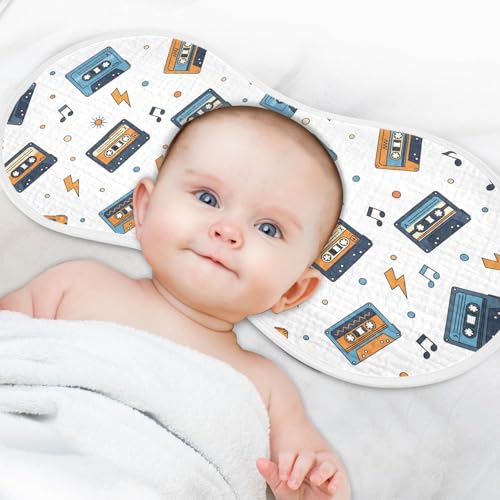 2 Pack Muslin Burp Cloths Music Tape White Cotton Baby Burp Cloths Extra Absorbent and Soft Burping Cloth for Newborn Boys Girls, Large 22" x 11"4