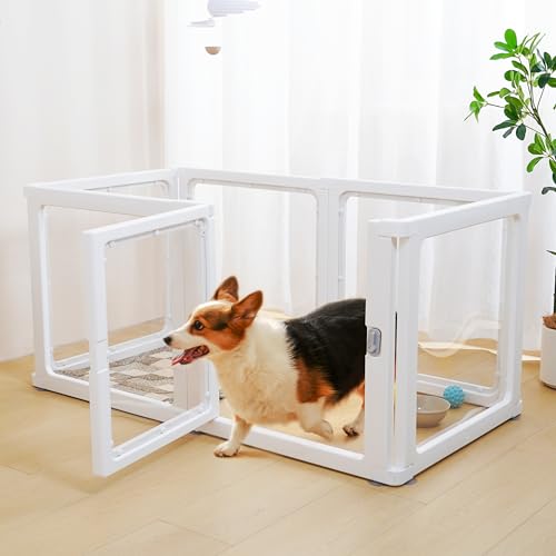 Citylife 6-TLG Welpenauslauf 60cm hoch, Hundelaufstall faltbar mit Tür, Hundegehege Wohnung, XXL Laufgitter für Hunde, Katzen, Kaninchen, Kleintiere, rutschfest, Transparent