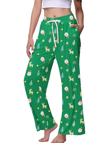 Image of Veseacky Women's Wide Leg Lounge Pants Yoga Pajamas Comfy Stretch Drawstring Pajamas Puls Size Dance Bottoms S-4XL