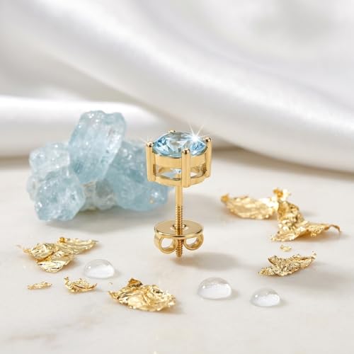 Image of Single Stud For Men & Boys | Gold Plated Pure 925 Sterling Silver Earring | 6mm X 6mm Round Shaped Gemstone Single Screwback Stud | Gift for Men & Boys | Model ERSMY00935