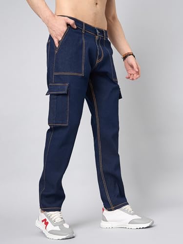 Image of STUDIO NEXX Men's Loose Fit Cargo Jeans| Stretchable | Cargo Denims | Utility Pockets
