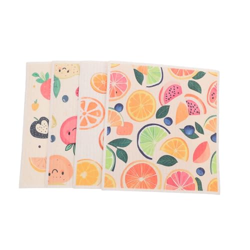UKCOCO 4 Piezas paños de Cocina pañuelos Reutilizables paño Absorbente Estampado Paños Multiusos de Limpieza Natural para Cocina. Trapos para Platos Toallas de Cocina Reutilizables