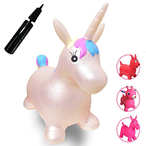Runyuan Inflatable Jumping Unicorn for Kids Birthday Party-Ride-on Bouncy Animal Including Pump Hopper Toy-Gift for Children