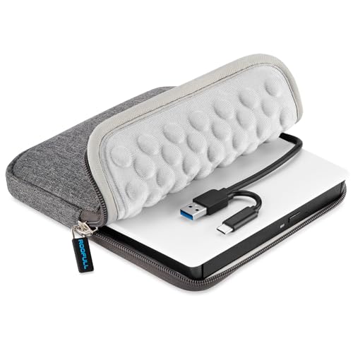 ROOFULL External CD DVD Drive for Mac Laptop, USB 3.0 & USB-C Portable CD Reader Writer Burner DVD Player ROM+/-RW Disc Drive with Carrying Case for Apple MacBook Windows 11 PC Computer, White