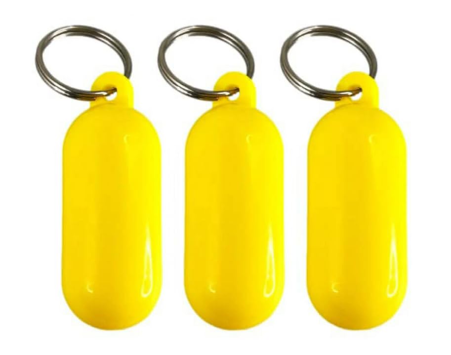 3Pcs Floating Yellow Keyrings Floating Key Rings for Boats Multifunction Water Buoyant Key Chain for Surfing Swimming Diving Fishing Sailing Float