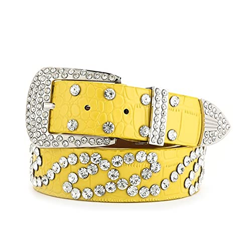 Women PU Leather Rhinestone Belt Shiny Western Cowgirl Cowboy Bling Rivet Pin Buckle for Jeans