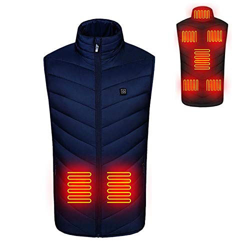 Blau USB Thermojacke für Männer/Frauen,Leicht Waschbar USB Beheizbare Weste mit 9 Heizzonen und 3 Temperaturregler，S Heiz Jacken für Mann/Frau