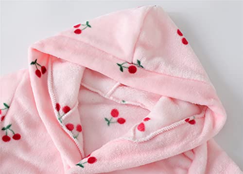 Girls Robe, Cute Hoodie Print Plush Fleece Robe Flannel Bathrobe Sleepwear With Pockets For Gift, Cherry Purplish, Us 4T, Cn 120 #TOP2