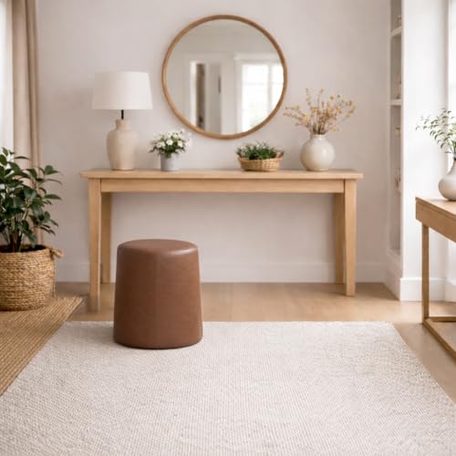 Image of HomePop 17 inch Organic Shape Ottoman - Chestnut Faux Leather
