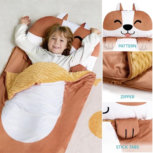 JOIEDOMI Hund 60\ x 39\ Schlafsack für Kopfkissen Reißverschluss mit Kissen und Decke–Kinder ab 3 Jahren – Kinderschlafsack – für Jungen und Mädchen im Kindergarten