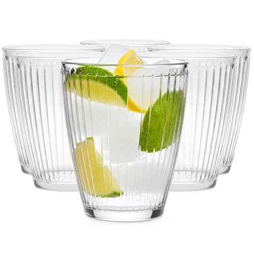 Glasmark Krosno 1992 Bicchieri per Acqua, Succhi e Cocktail 330 ml - Set da 6 Pezzi - Trasparenti, Rigati - Set di Bicchieri Bassi per la Casa e la Ristorazione