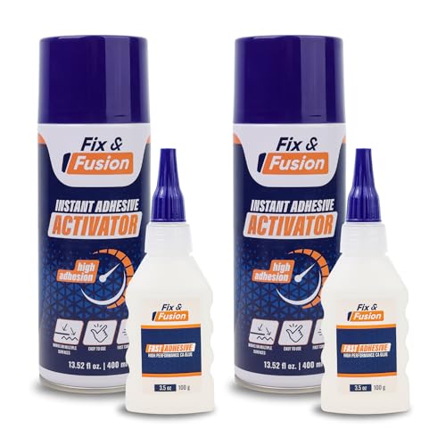 FIX & FUSION Set Colle Super Glue (100 g) et Activateur Spray (400 ml) | Adhésif Cyanoacrylate Rapide & Activateur Instantané pour Bois, Plastique, Caoutchouc, Métal & Bricolage, Réparations (2 Pack)