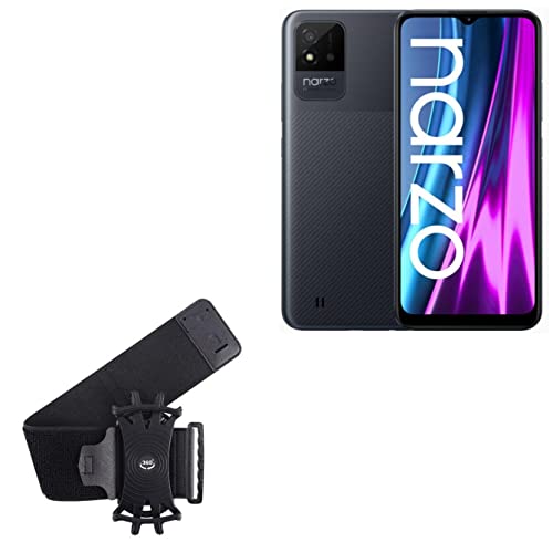 BoxWave Holster Compatible with Realme Narzo 50i - ActiveStretch Sport Armband, Adjustable Armband for Workout and Running - Jet Black