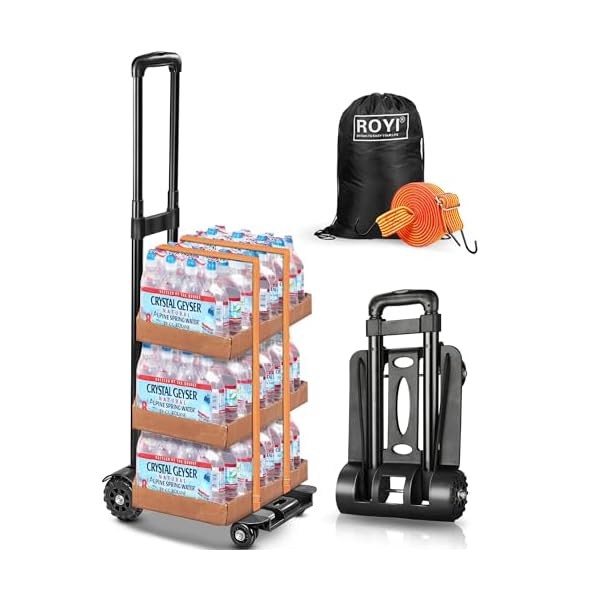 WONSEFOO Gepäckwagen, 50Kg/110Lbs Faltbarer Transportkarren Handwagen, Leichtgewichtiger Transportkarre, Komfortable & klappbare, für Getränkekisten, Blumenkübel,Geschäftsreise, Schwarz, M