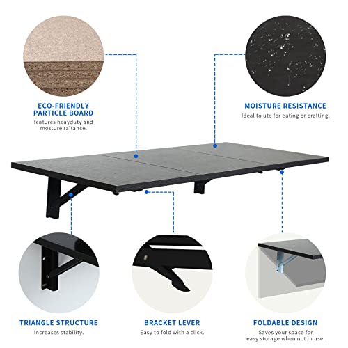 Zytty Folding Wall Desk, Wall Desk Fold Down Wall Mounted Desk For Small Space, Floating Desk, Black, 35.4 X 15.8 Inch #TOP3